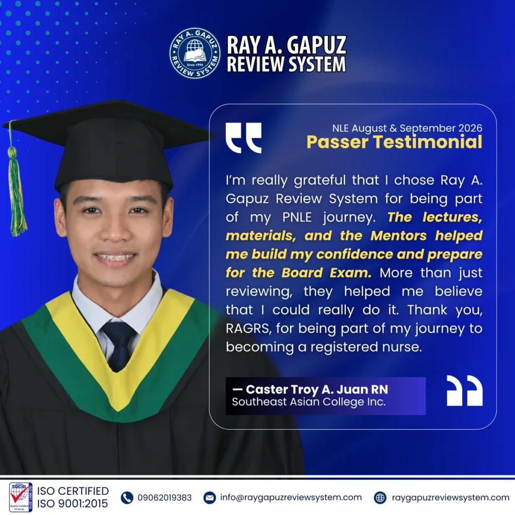 NLE passer testimonial artwork naming Caster Troy A. Juan.