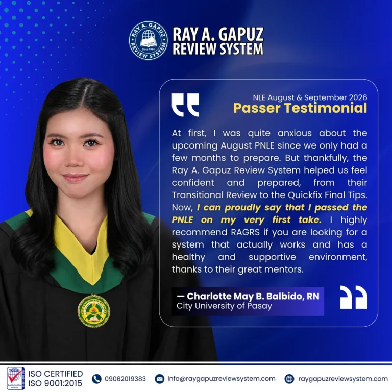 NLE passer testimonial artwork naming Charlotte May B. Balibido.