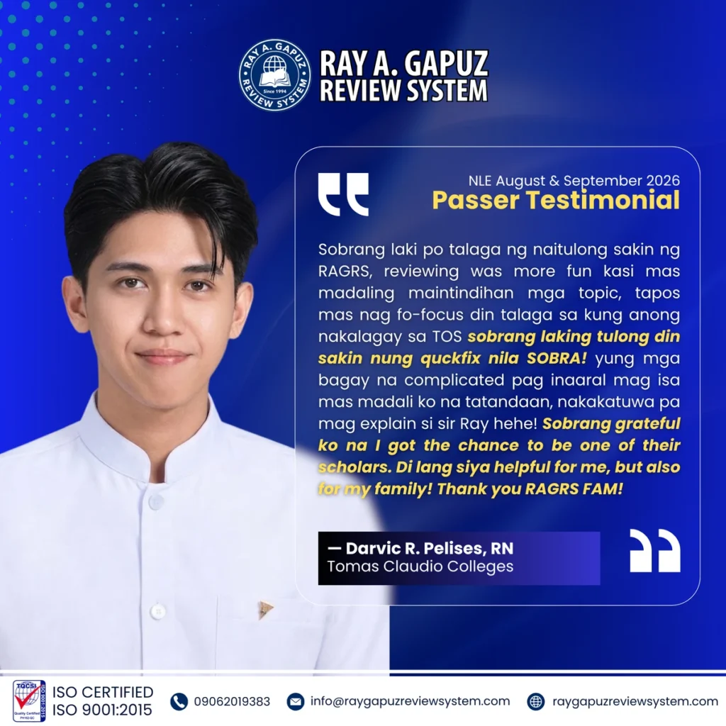 NLE passer testimonial artwork naming Darvic R. Pelises.