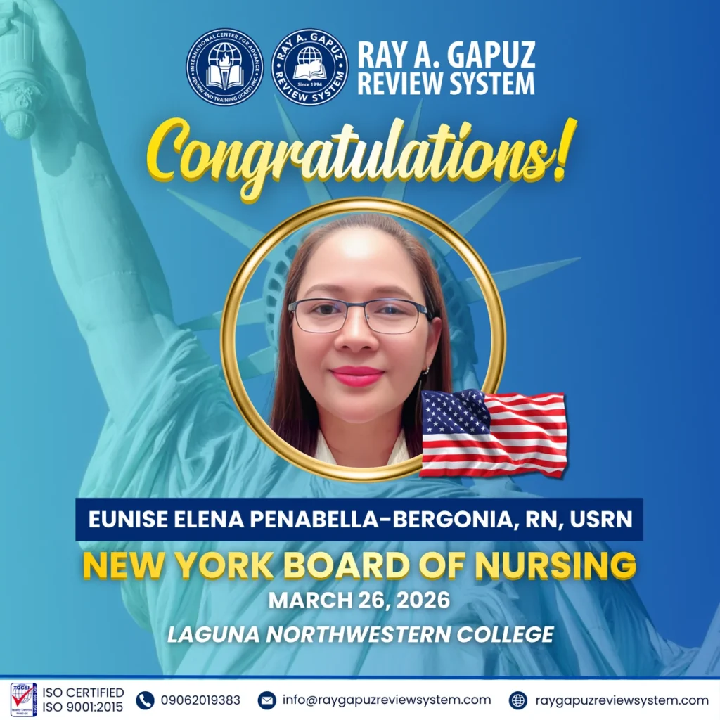 RAGRS congratulatory announcement for Eunise Elena Peñabella-Bergonia, USRN, naming the New York Board of Nursing and dated March 26, 2026.