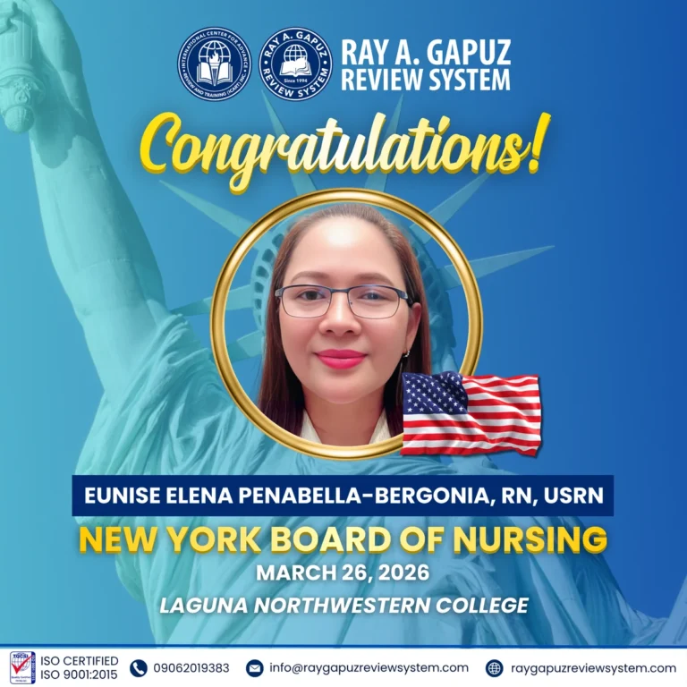 RAGRS congratulatory announcement for Eunise Elena Peñabella-Bergonia, USRN, naming the New York Board of Nursing and dated March 26, 2026.