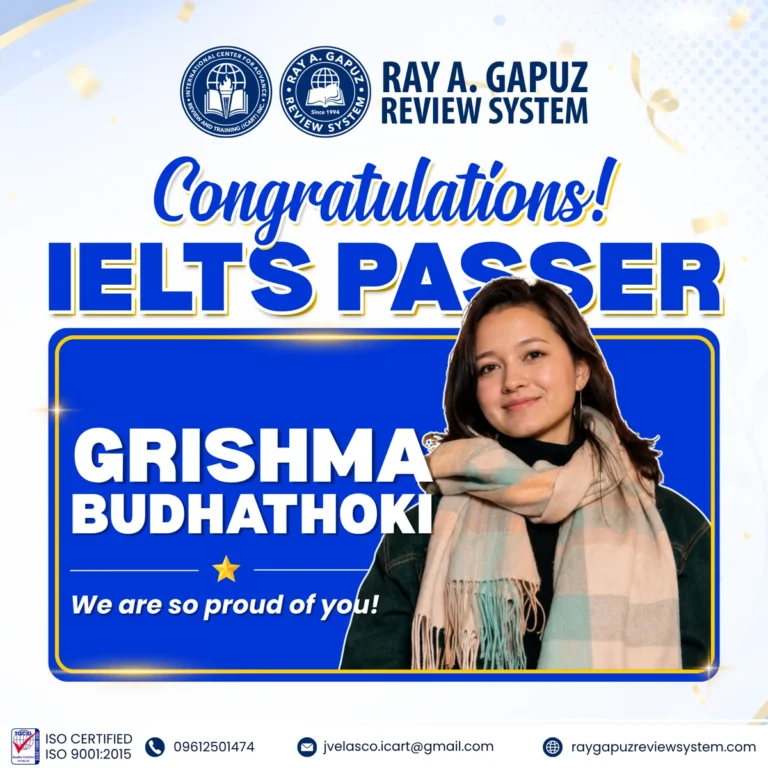 RAGRS congratulatory artwork naming Grishma Budhathoki as an IELTS passer.