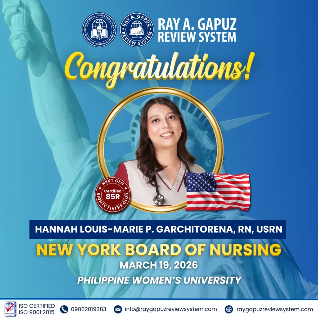 RAGRS congratulatory announcement for Hannah Louis-Marie P. Garchitorena, USRN, naming the New York Board of Nursing and dated March 19, 2026.