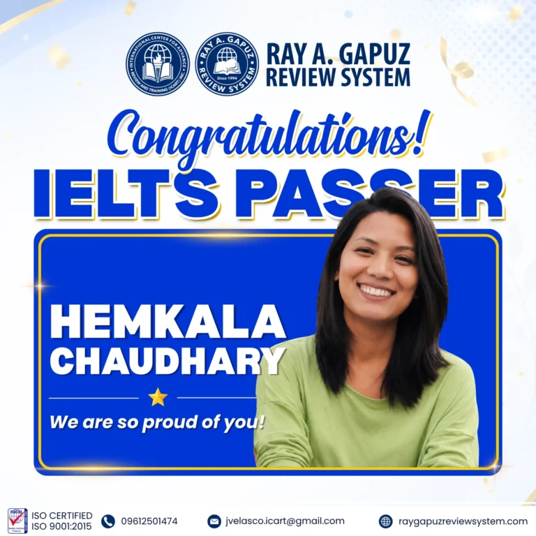 RAGRS congratulatory artwork naming Hemkala Chaudhary as an IELTS passer.