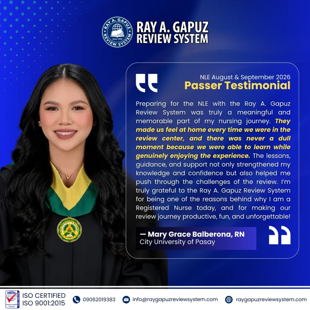 NLE passer testimonial artwork naming Mary Grace Balberona.