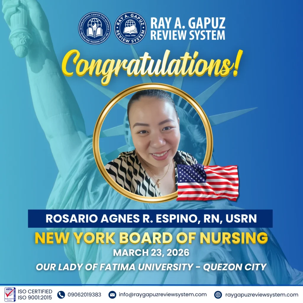 RAGRS congratulatory artwork for Rosario Agnes R. Espino, RN, USRN, naming the New York Board of Nursing and dated March 23, 2026.