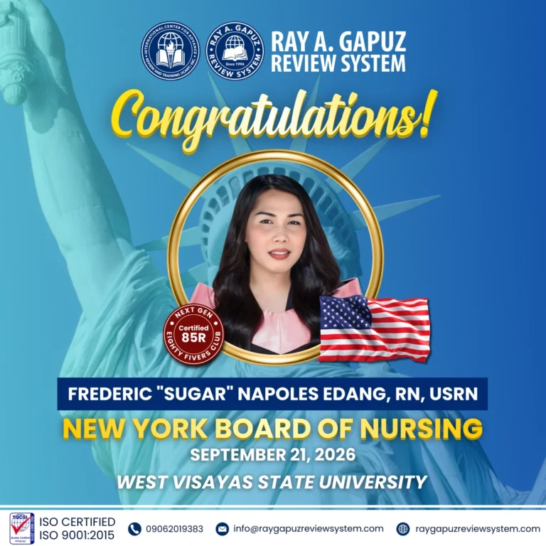 RAGRS congratulatory artwork for Frederic “Sugar” Napoles Edang, RN, USRN, naming the New York Board of Nursing and dated September 21, 2026.